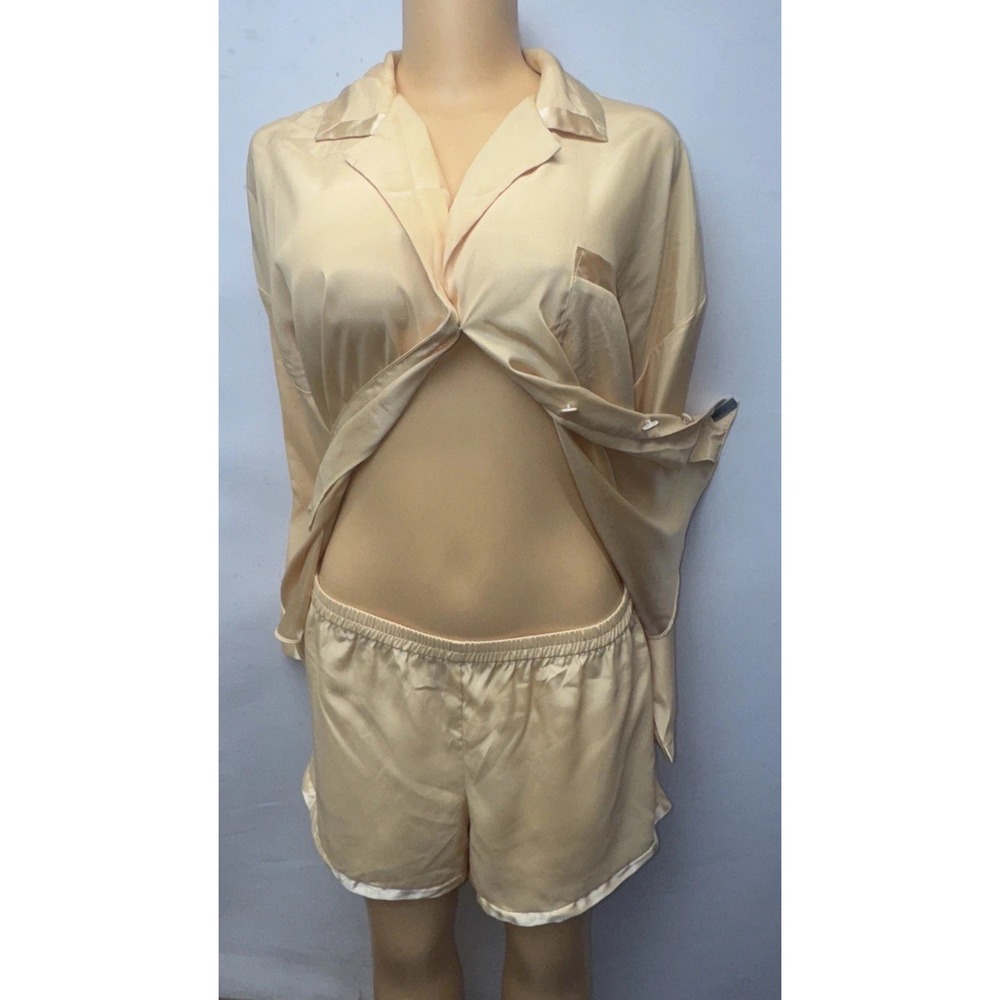 Victorias Secret Nightshirt M Sleepwear Pajama topand Bottom Polyester Yellow - Picture 4 of 7